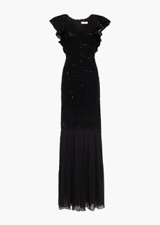 Rachel Zoe - Paneled pleated sequin-embellished fil coupé chiffon gown - Black - US 2