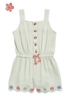 Rachel Zoe Kids' Emboridered Gauze Romper with Claw Clip in Green Lily at Nordstrom Rack