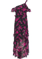 Rachel Zoe Woman Jillian One-shoulder Ruffled Floral-print Chiffon Midi Dress Black