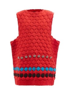 Raf Simons - Crystal-embellished Wool Sweater Vest - Womens - Red