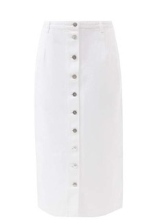 Raf Simons - Logo-patch Buttoned Denim Midi Skirt - Womens - White