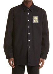 Raf Simons x Smiley Logo Patch Slim Fit Denim Shirt in Black at Nordstrom