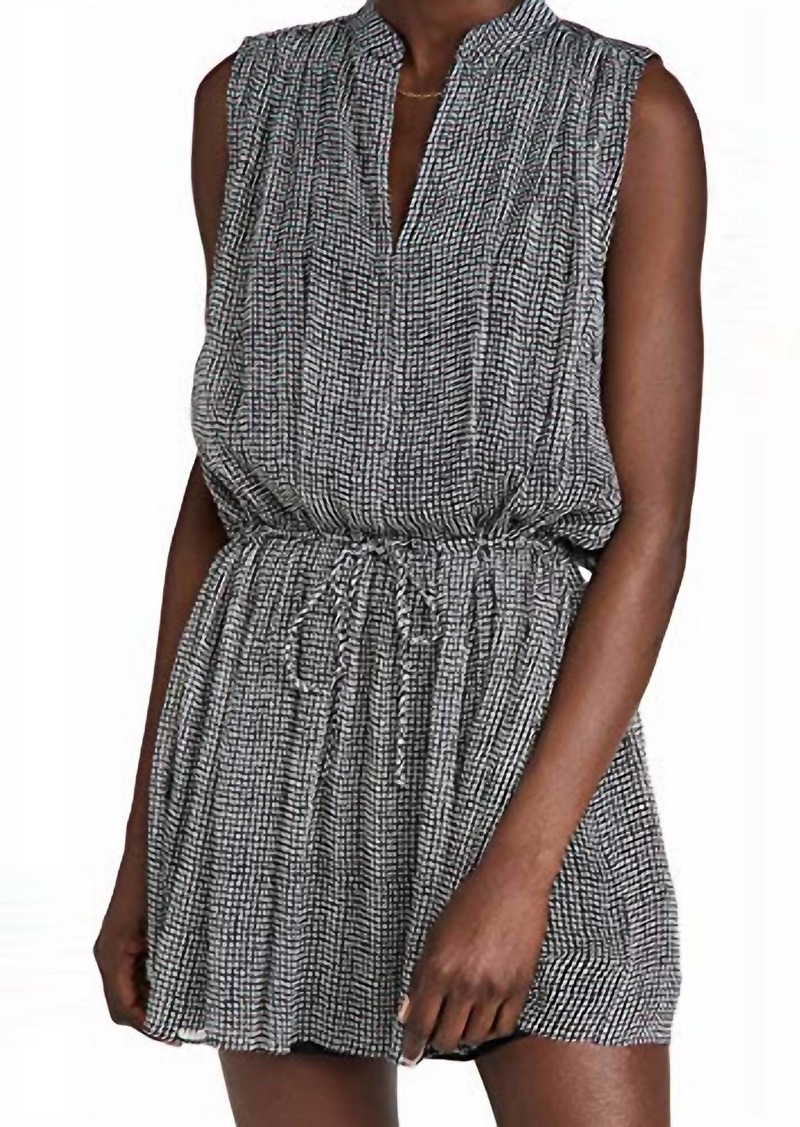 rag & bone Carly Geometric Print Sleeveless Gathered Waist Mini Dress In Black White