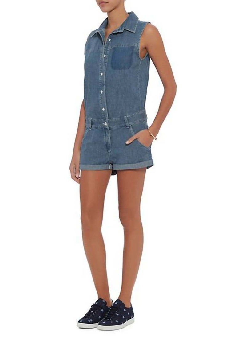 rag & bone Denim Collared Romper In Blue