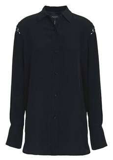rag & bone Hana Button Down Long Sleeve Silk Shirt Blouse In Black