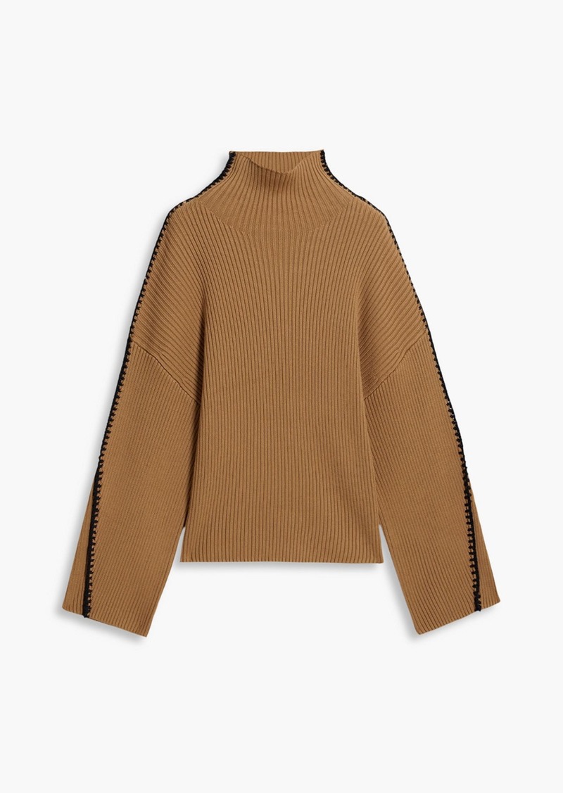 rag & bone - Alli ribbed cotton turtleneck sweater - Brown - S