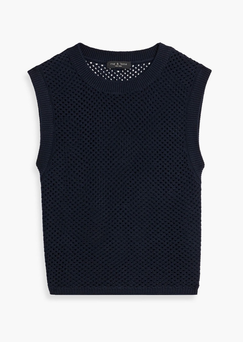 rag & bone - Carson pointelle-knit cotton and cashmere-blend vest - Blue - XXS