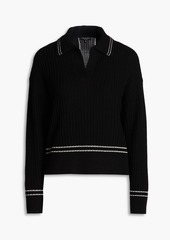 rag & bone - Monti striped ribbed merino wool polo sweater - Black - XXS