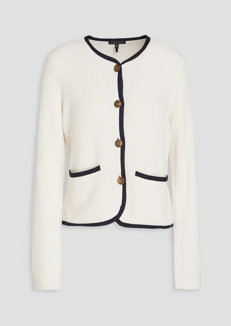 rag & bone - Nancy two-tone ribbed merino wool-blend cardigan - White - XS