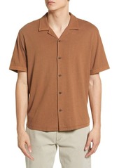 rag & bone Avery Short Sleeve Linen & Cotton Knit Button-Up Camp Shirt in Darkbrown at Nordstrom