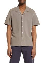 rag & bone Avery Short Sleeve Piqué Button-Up Camp Shirt in Driftwood at Nordstrom