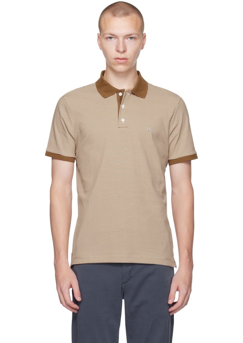 rag & bone Brown & White Interlock Striped Polo