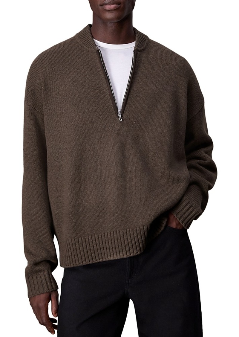 rag & bone Clarkson Wool & Suede Half Zip Sweater