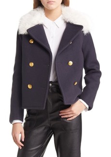 rag & bone ICONS Alfie Wool Blend Peacoat with Detachable Faux Shearling Collar in Navy at Nordstrom