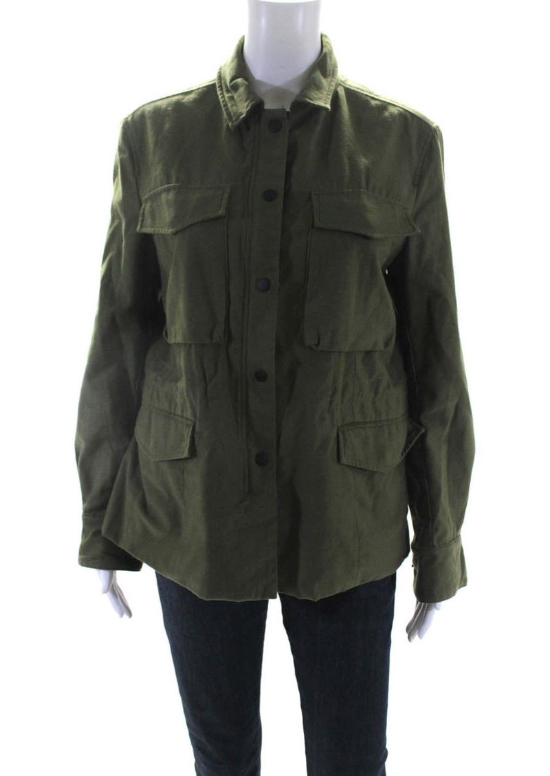 Rag & Bone Jean Womens Collared Drawstring Waist Zippered Jacket Green