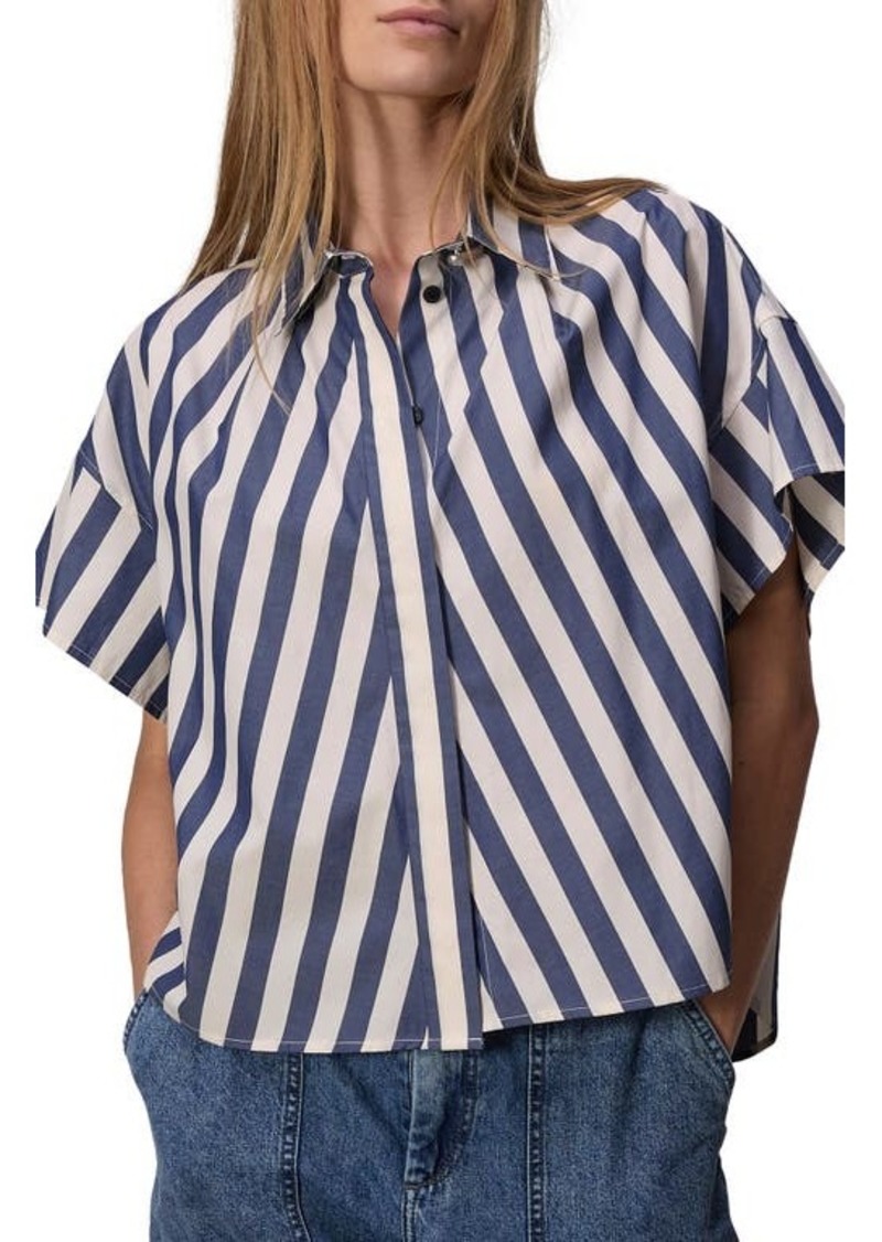rag & bone Martha Stripe Short Sleeve Cotton Poplin Button-Up Shirt