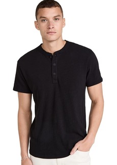 Rag & Bone Men's Classic Henley, Jet Black Short Sleeve Cotton T-Shirt