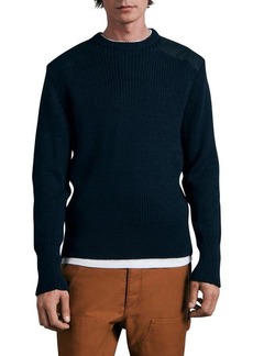 rag & bone Military Mixed Media Crewneck Wool Sweater in Navy at Nordstrom