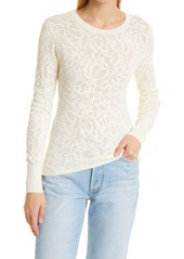 rag & bone Perry Long Sleeve Crewneck Cotton Blend Lace Top in Ivory at Nordstrom