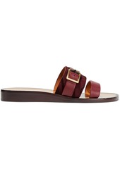 Rag & Bone Woman Arley Buckled Calf Hair-trimmed Suede And Leather Slides Claret