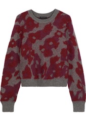 Rag & Bone Woman Brushed Leopard-print Intarsia-knit Sweater Burgundy