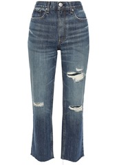Rag & Bone Woman Cropped Distressed High-rise Straight-leg Jeans Mid Denim