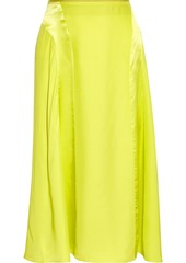 Rag & Bone Woman Lucille Satin-paneled Neon Silk Crepe De Chine Midi Skirt Lime Green