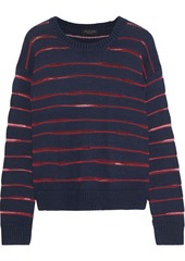 Rag & Bone Woman Penn Open Knit-trimmed Stretch-knit Sweater Navy