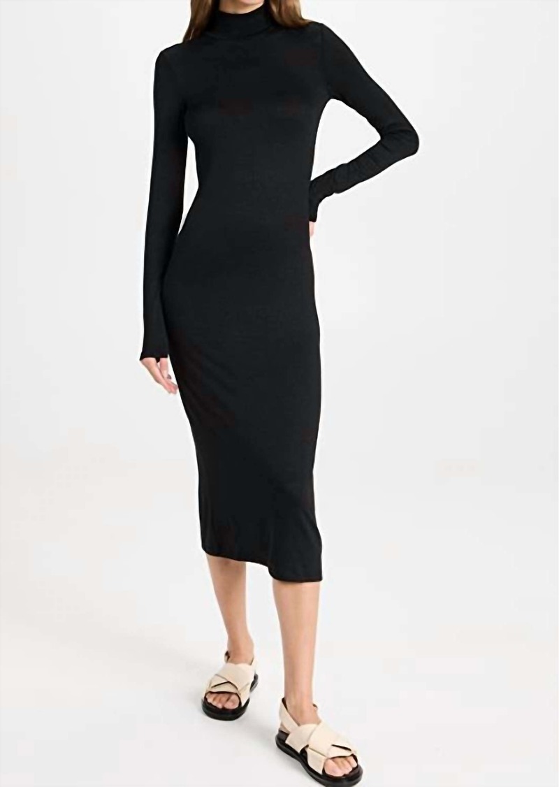 rag & bone Solid Turtle Neck Ribbed Knit Back Slit Midi Dress In Black