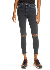 rag & bone Nina Ripped High Waist Ankle Skinny Jeans in Washed Black at Nordstrom