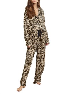 Rails Clara Animal Print Long Pajama Set In Sand Jaguar