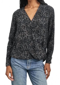 Rails Hillary Animal Print Long Sleeve Blouse In Charcoal