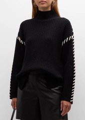 Rails Liam Rib-Knit Whipstitch Mock-Neck Sweater 