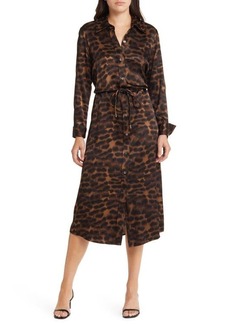 Rails Anina Leopard Print Long Sleeve Midi Shirtdress