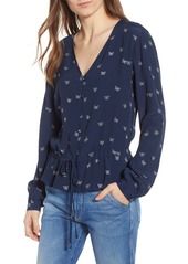 Rails Beaux Ruffle Waist Blouse in Navy White Butterflies at Nordstrom
