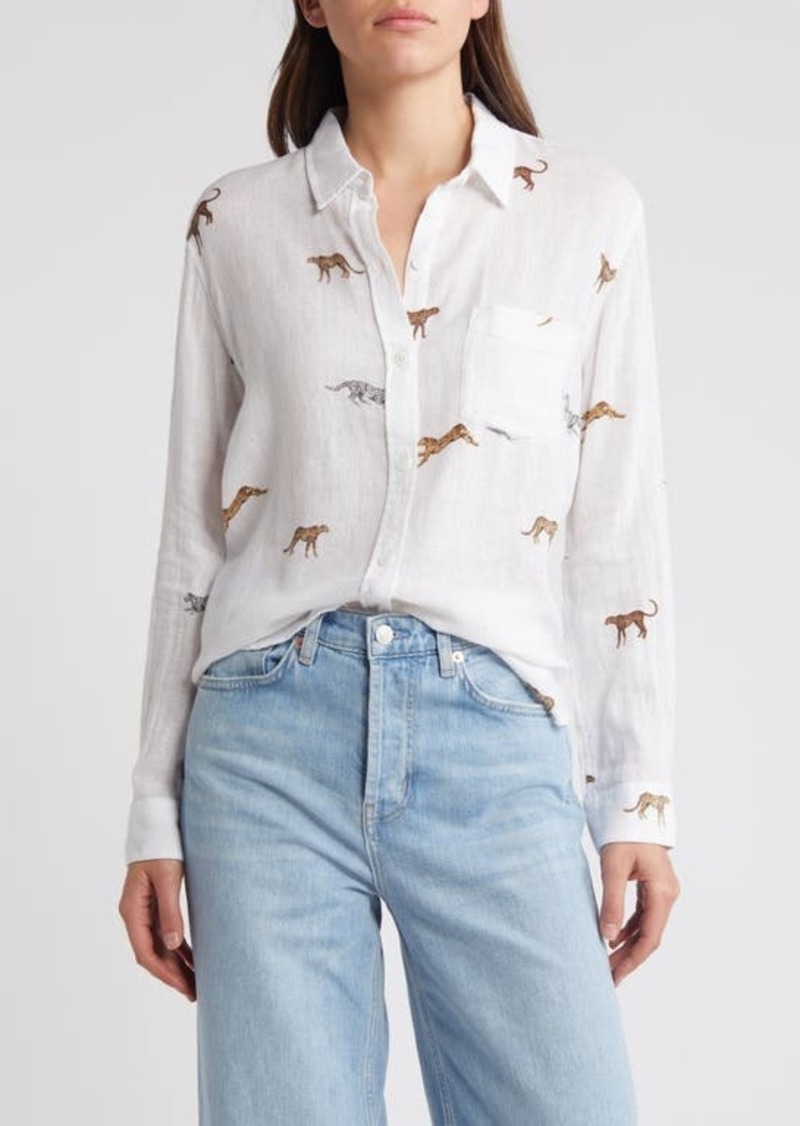 Rails Charli Cheetah Print Linen Blend Button-Up Shirt