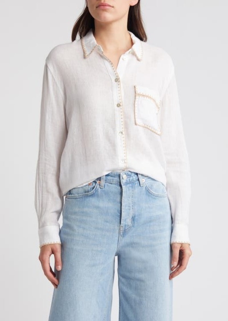 Rails Charli Embroidered Edge Linen Blend Button-Up Shirt
