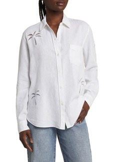 Rails Charli Palm Eyelet Linen Blend Button-Up Shirt
