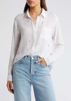 Rails Charli Palm Tree Embroidered Linen Blend Button-Up Shirt