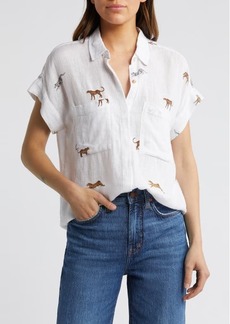 Rails Cito Cheetah Print Short Sleeve Linen Blend Button-Up Shirt