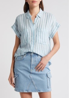 Rails Cito Stripe Short Sleeve Linen Blend Button-Up Shirt