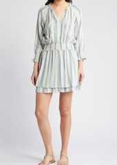 Rails Crystal Stripe Smocked Waist Linen Blend Blouson Dress