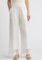 Rails Henrik Smock Waist Lace Trim Cotton Wide Leg Pants