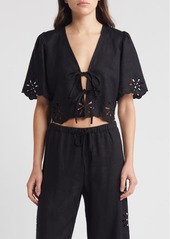 Rails Pari Eyelet Tie Front Linen Crop Top