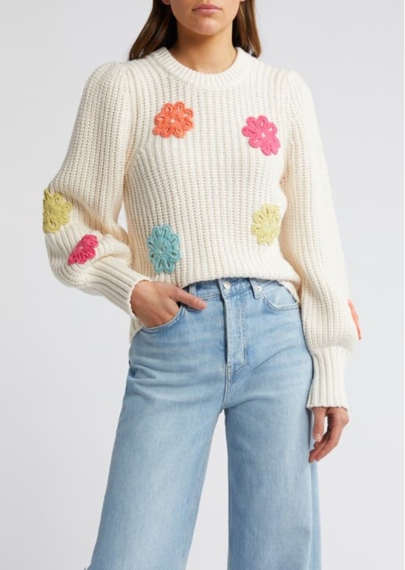 Rails Romi Floral Crochet Accent Crewneck Sweater