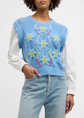 Rails Tess Floral-Embroidered Sweater Vest 