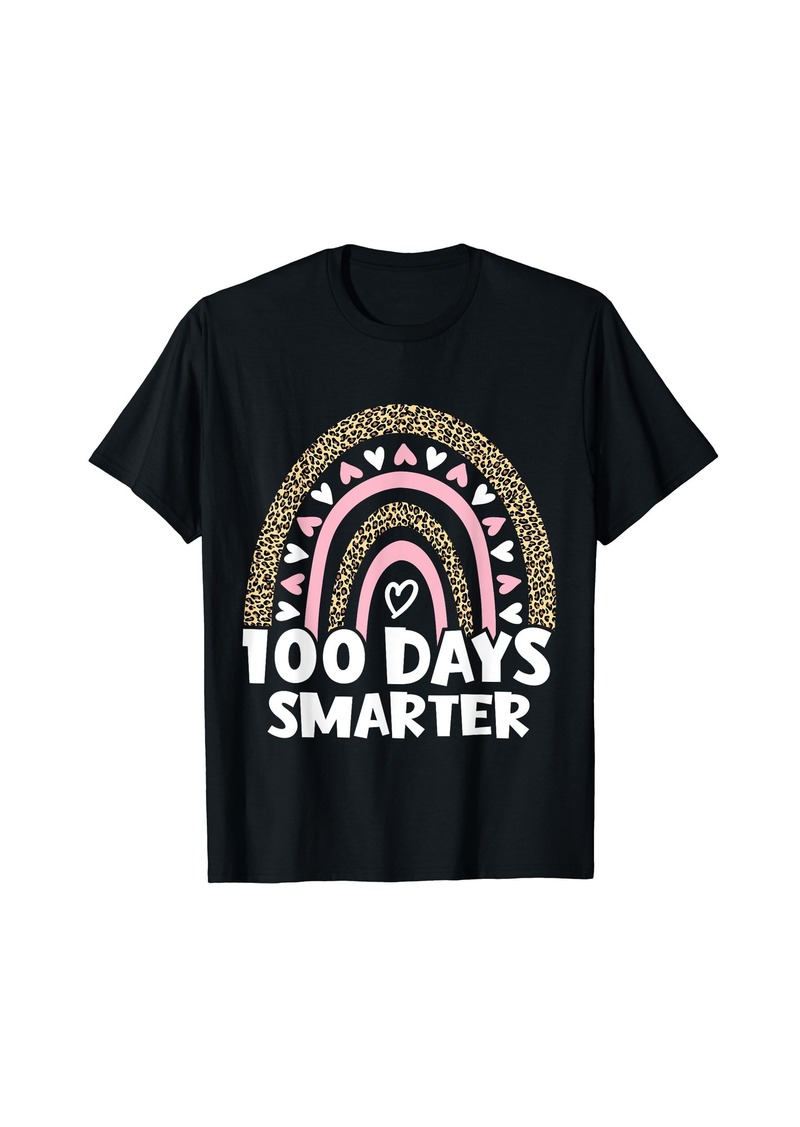100 Days Smarter Happy 100th Day Of School Rainbow Leopard T-Shirt