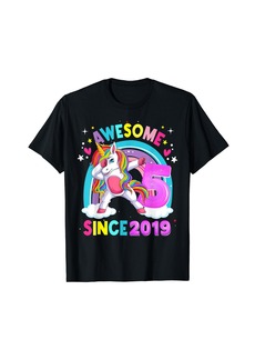 Rainbow 5 Years Old Unicorn Dabbing 5th Birthday Girl Unicorn T-Shirt