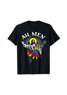 Ah Men Funny LGBT Gay Pride Jesus Rainbow Flag Christian T-Shirt