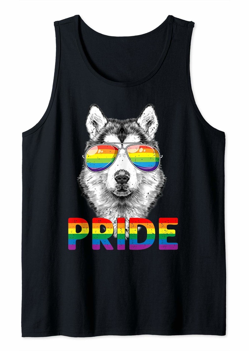 Alaskan Husky Gay Pride LGBT Rainbow Flag Sunglasses LGBTQ Tank Top